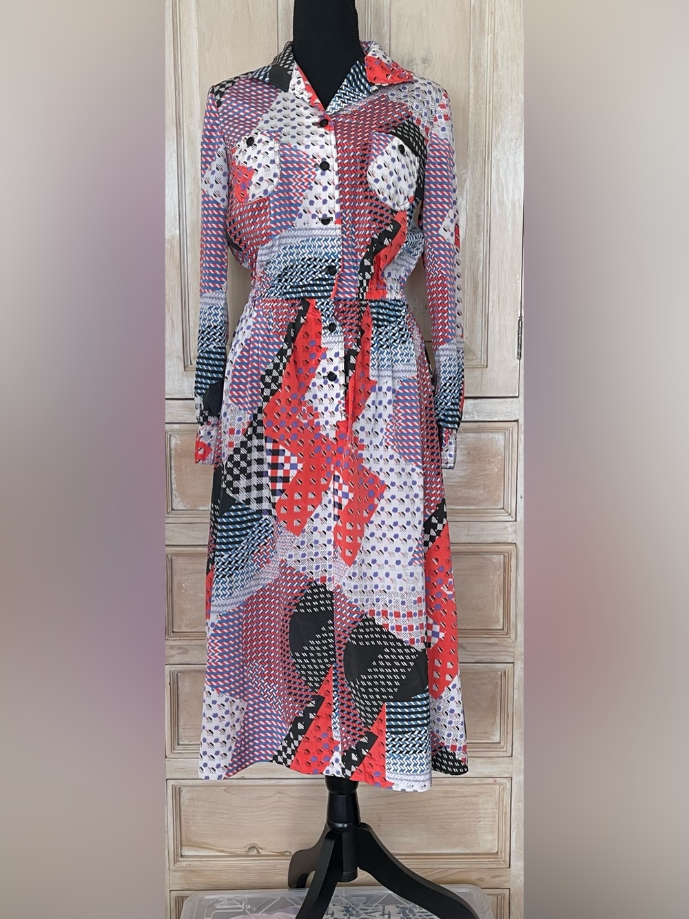 Vintage Louis Féraud at Rembrandt Bold Geometric Dress UK 12 Made in England